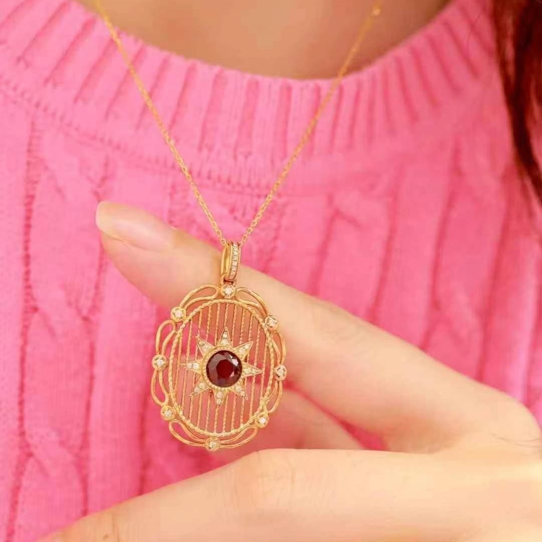 14k Gold 1.56 Ctw Natural Ruby & Diamond Necklace - 3