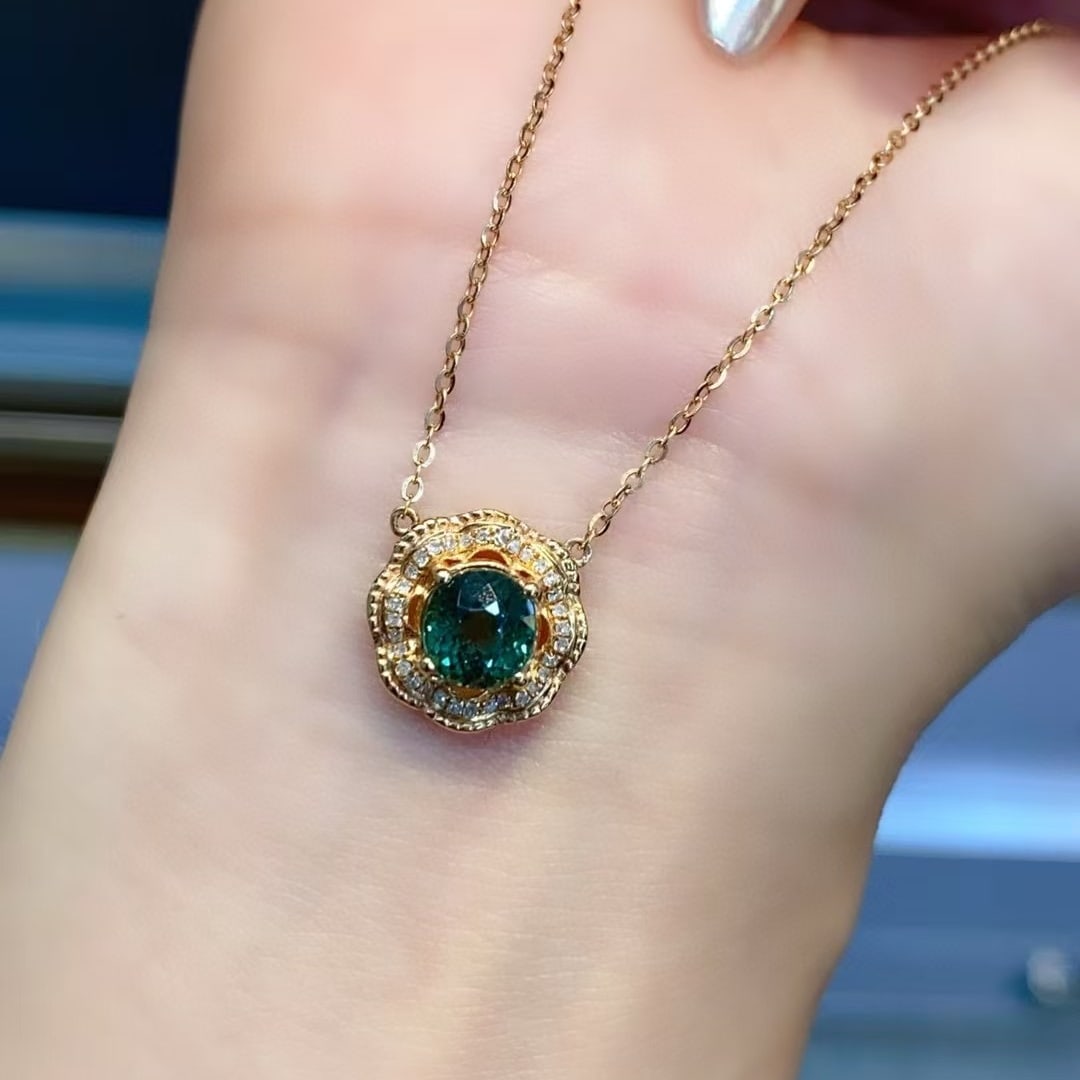 14k Gold 1.44 Ctw Natural Tourmaline & Diamond Necklace - 2
