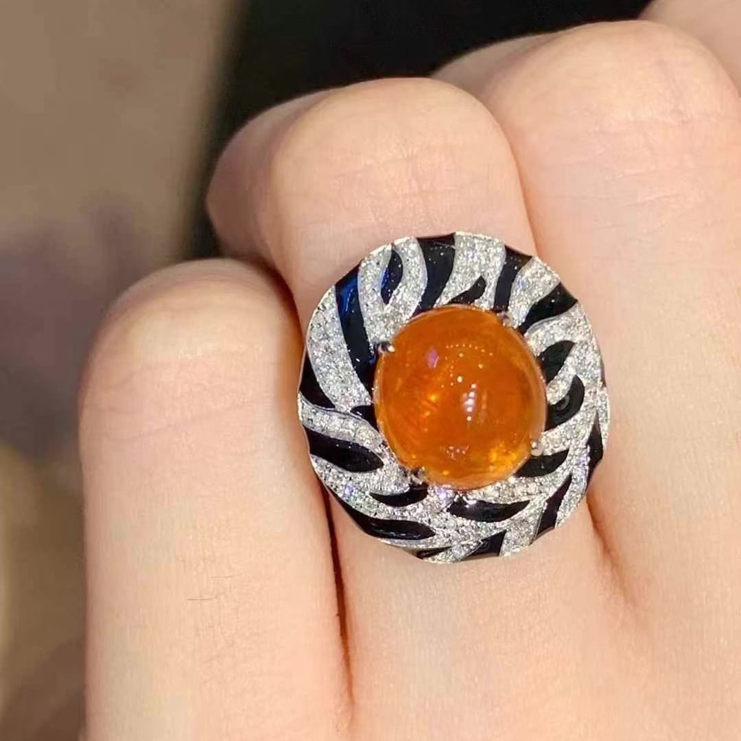 14k Gold 6.8 Ct Natural Spessartine & Diamond Ring - 2