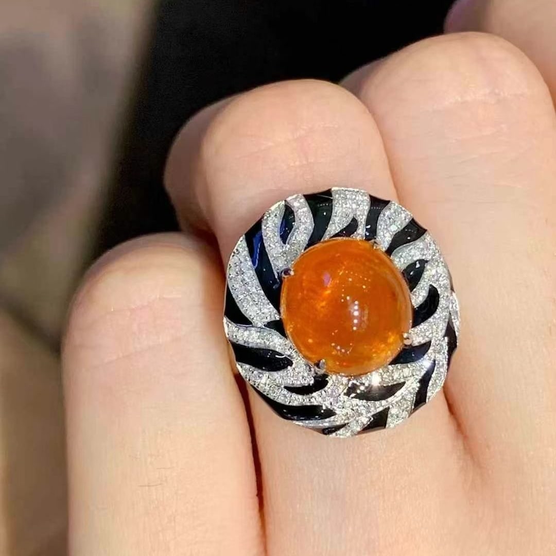 14k Gold 6.8 Ct Natural Spessartine & Diamond Ring - 3