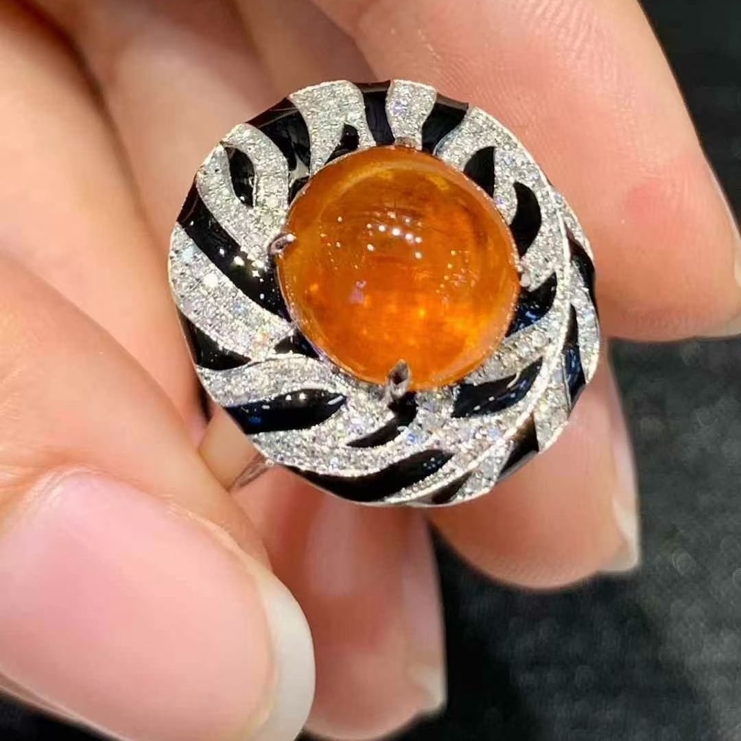 14k Gold 6.8 Ct Natural Spessartine & Diamond Ring - 4