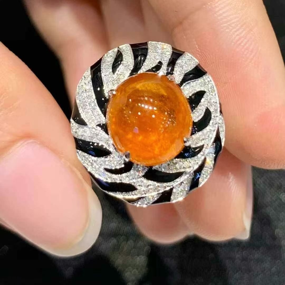 14k Gold 6.8 Ct Natural Spessartine & Diamond Ring - 5