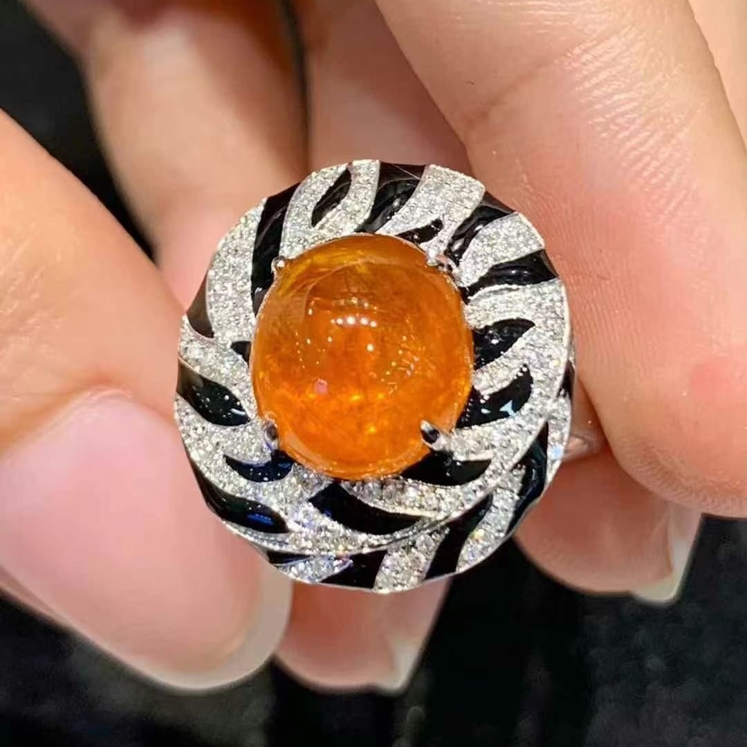 14k Gold 6.8 Ct Natural Spessartine & Diamond Ring - 6