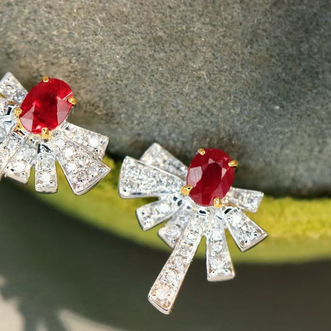 14k Gold 0.44 Ctw Natural Ruby & Diamond Earrings - 2