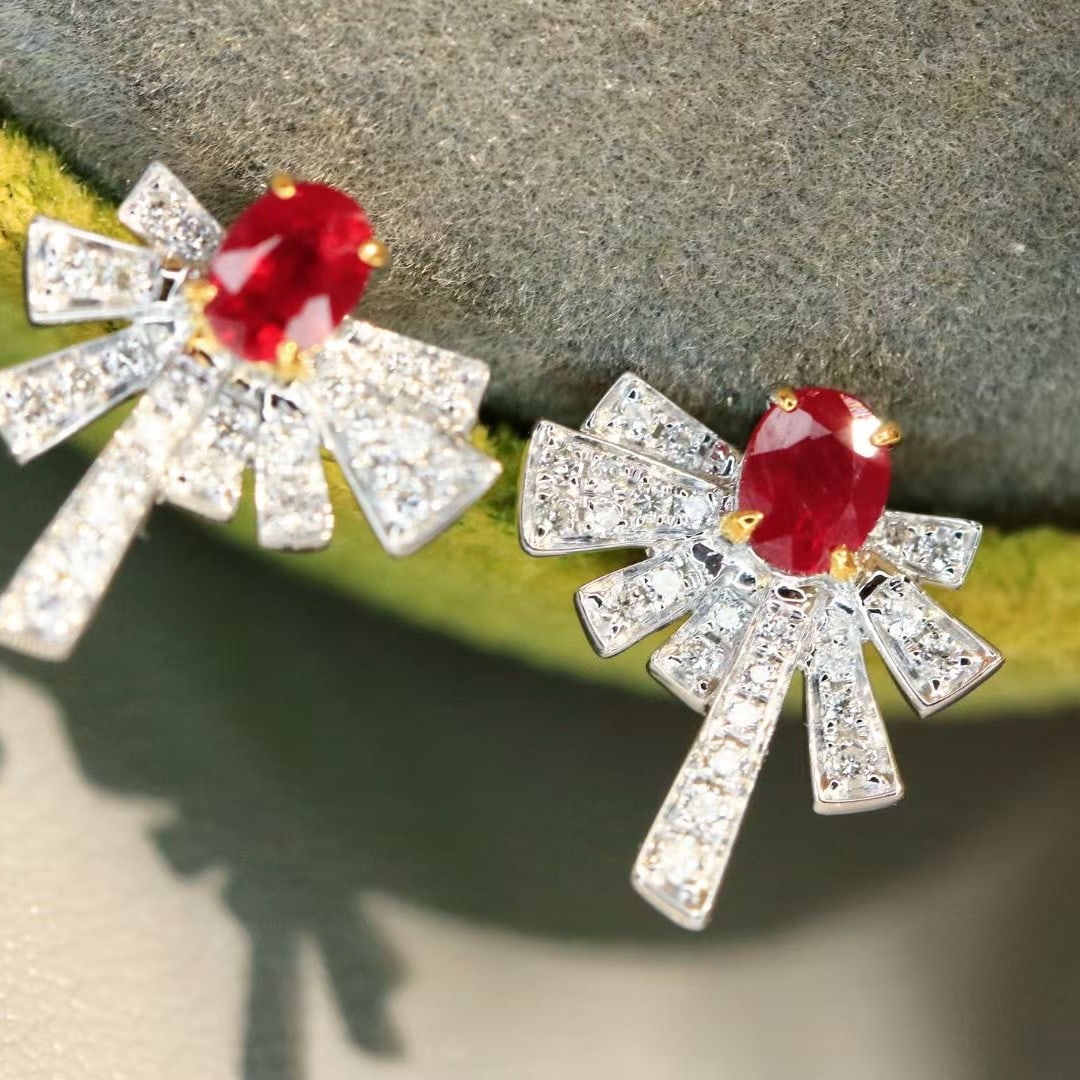 14k Gold 0.44 Ctw Natural Ruby & Diamond Earrings - 3