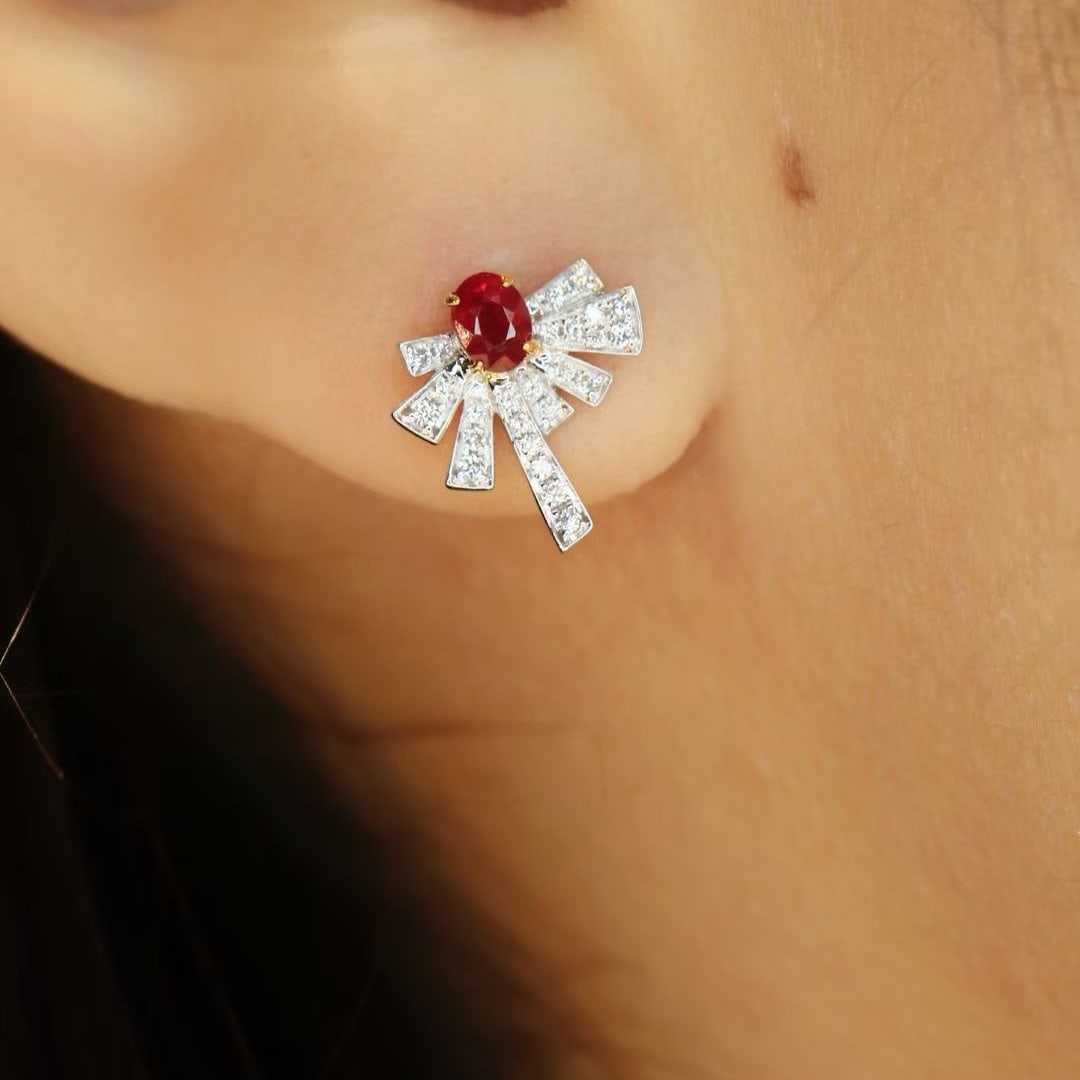 14k Gold 0.44 Ctw Natural Ruby & Diamond Earrings - 6