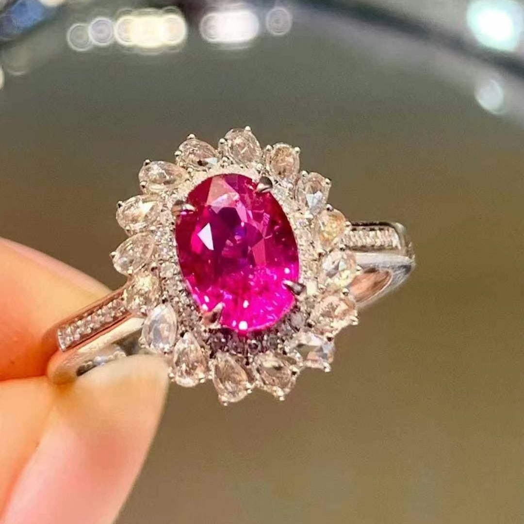 14k Gold 1.3 Ct Natural Ruby & Diamond & Sapphire Ring: Ref:230980349 // gold content:14k gold // ring size:7. 25us // // main gemstone:ruby // shape:oval // carat weight:1. 3ct // color:red // treatment:natural // // adjacent gemstone 2 : diamond //