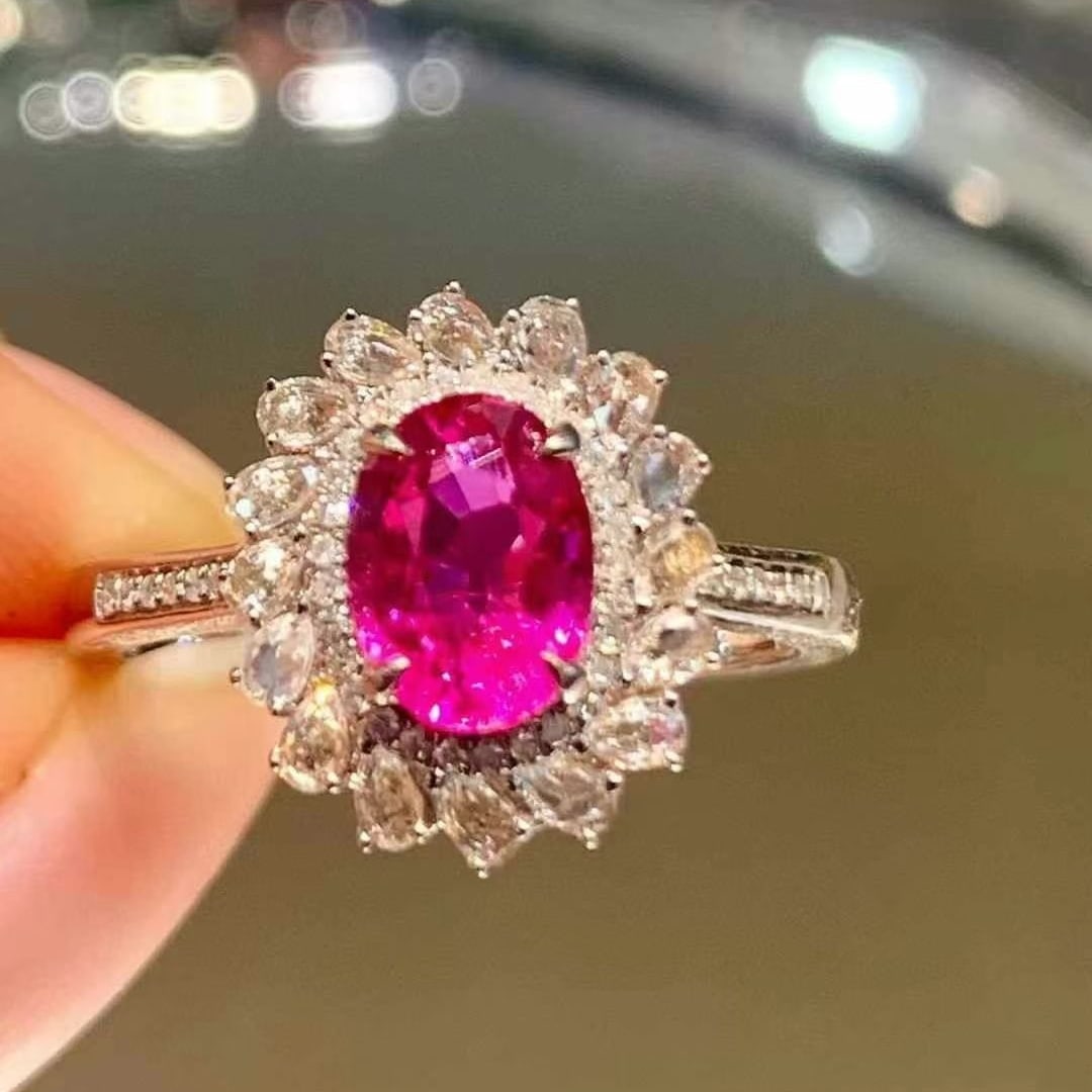 14k Gold 1.3 Ct Natural Ruby & Diamond & Sapphire Ring - 2