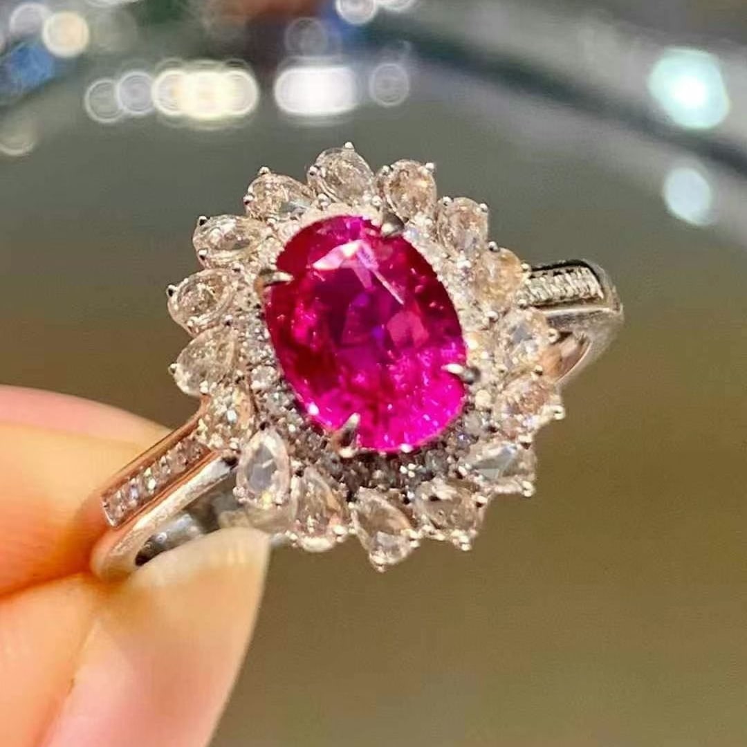 14k Gold 1.3 Ct Natural Ruby & Diamond & Sapphire Ring - 4