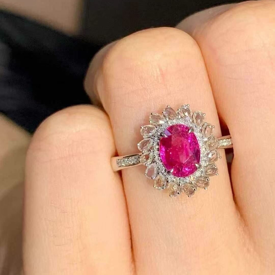 14k Gold 1.3 Ct Natural Ruby & Diamond & Sapphire Ring - 5