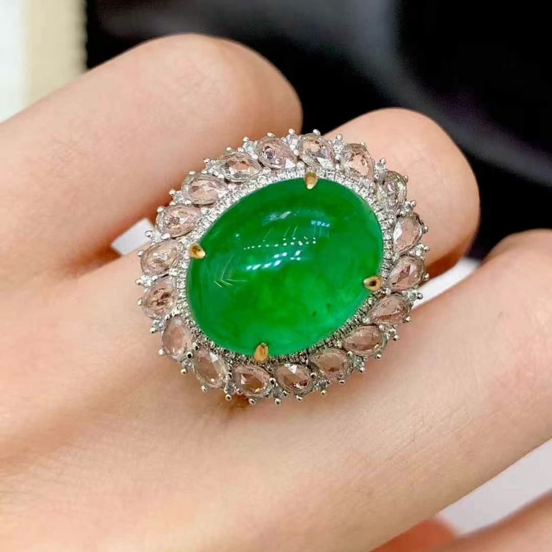 14k Gold 13.3 Ct Vivid Green Natural Emerald & Diamond & Sapphire Ring/pendant( Without Chain ) - 3