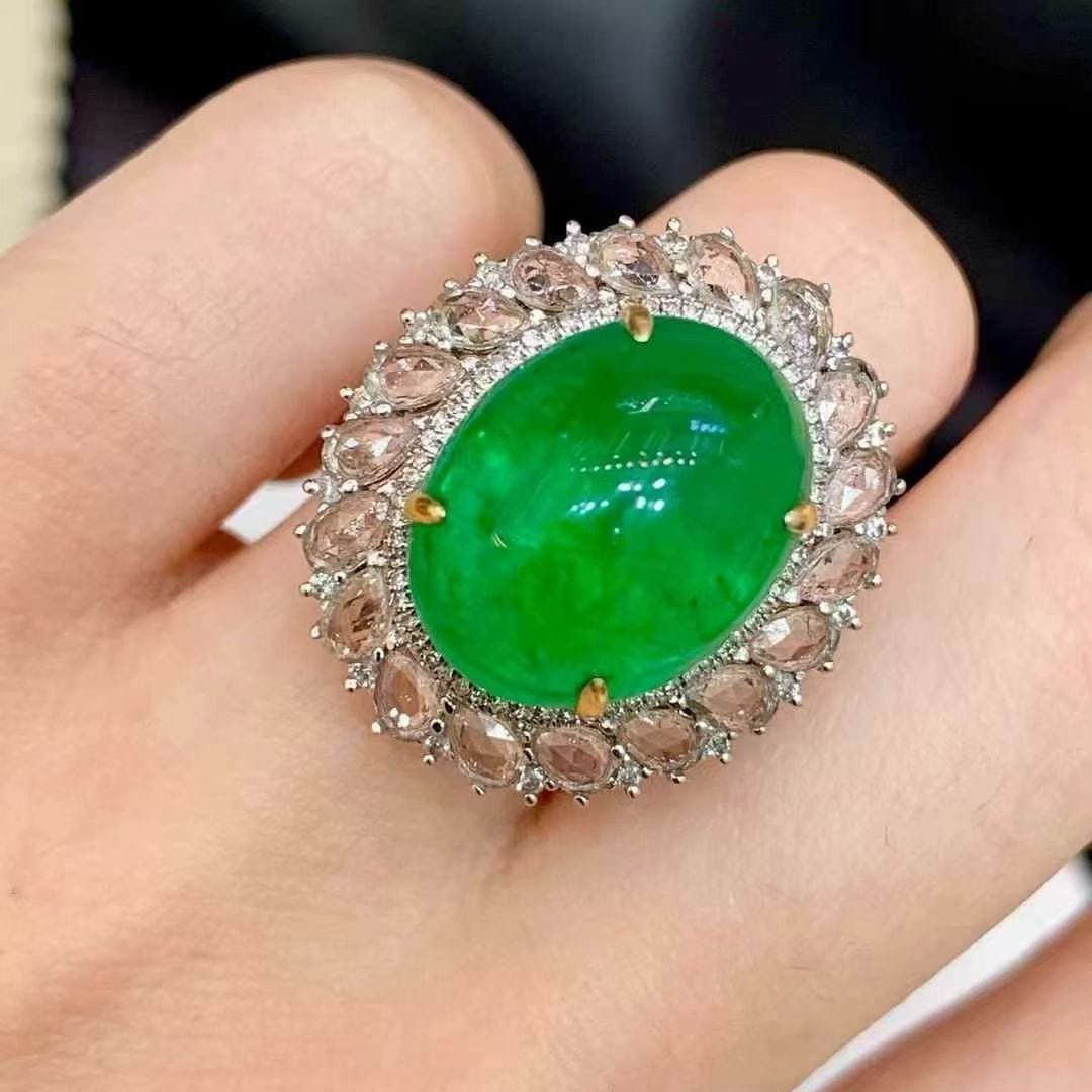 14k Gold 13.3 Ct Vivid Green Natural Emerald & Diamond & Sapphire Ring/pendant( Without Chain ) - 4