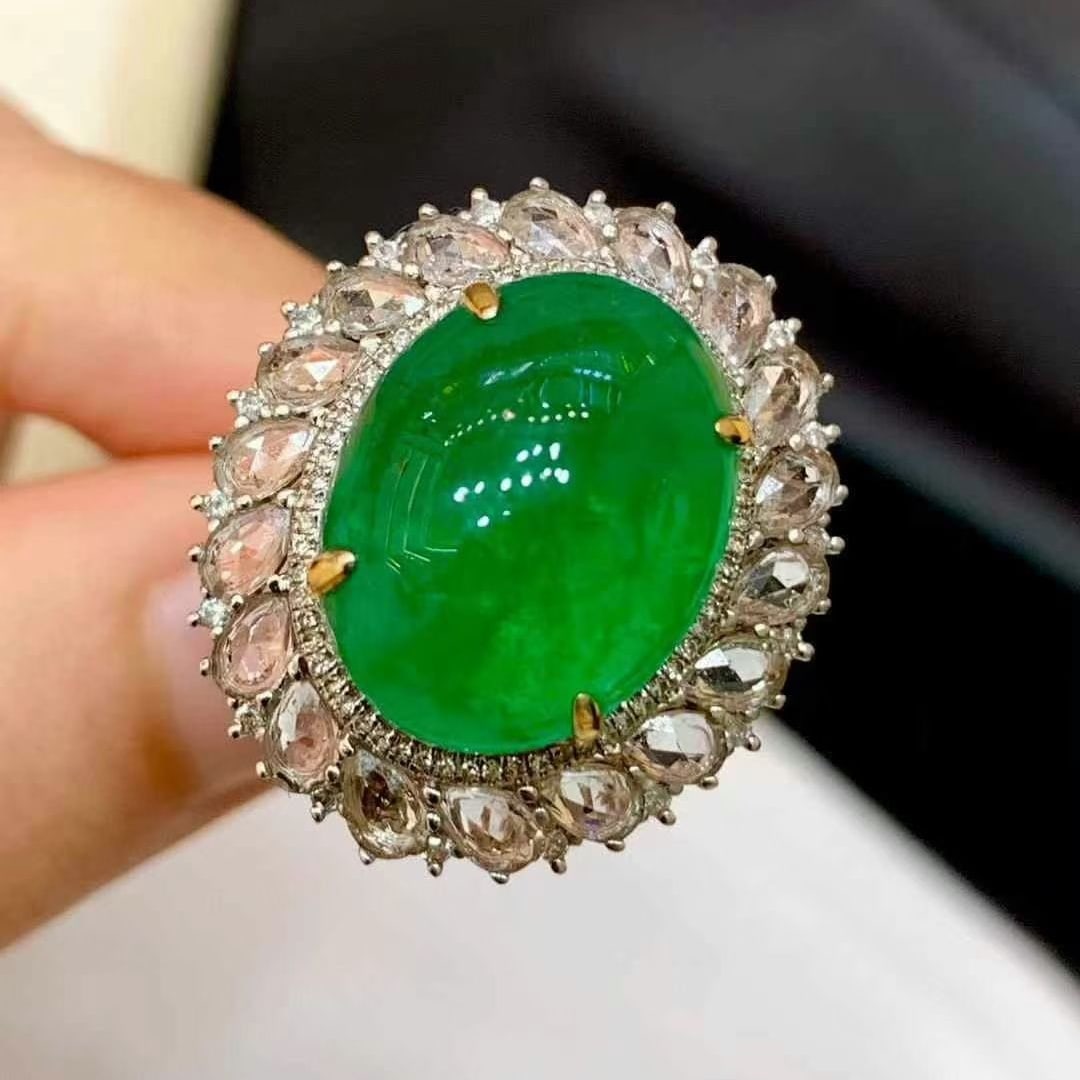 14k Gold 13.3 Ct Vivid Green Natural Emerald & Diamond & Sapphire Ring/pendant( Without Chain ) - 5