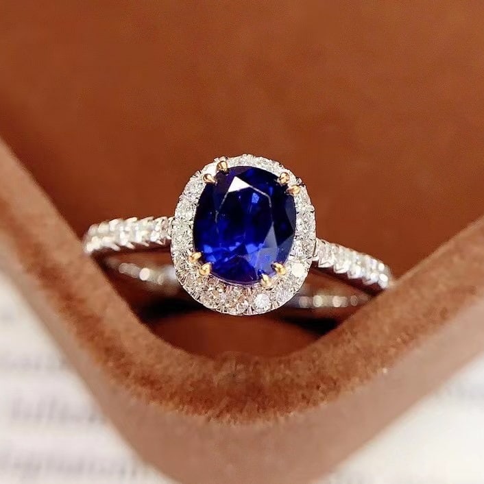 14k Gold 1.5 Ct Natural Sapphire & Diamond Ring - 4