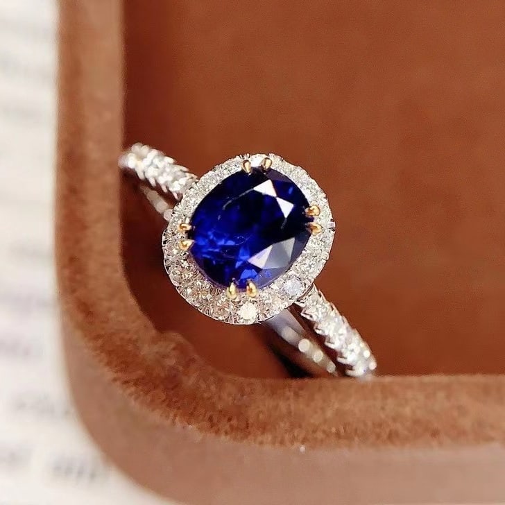 14k Gold 1.5 Ct Natural Sapphire & Diamond Ring - 5