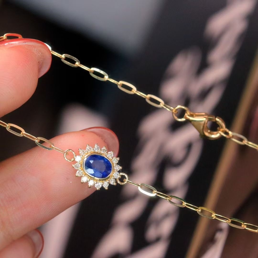 14k Gold 0.68 Ctw Natural Sapphire & Diamond Bracelet - 2