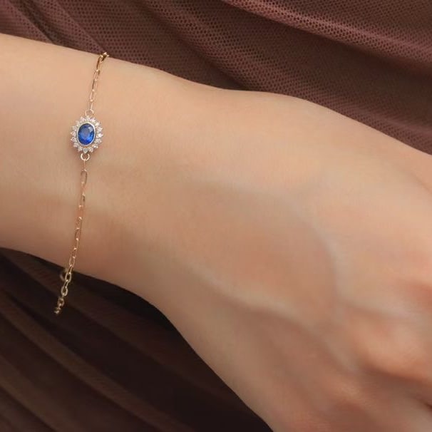 14k Gold 0.68 Ctw Natural Sapphire & Diamond Bracelet - 4