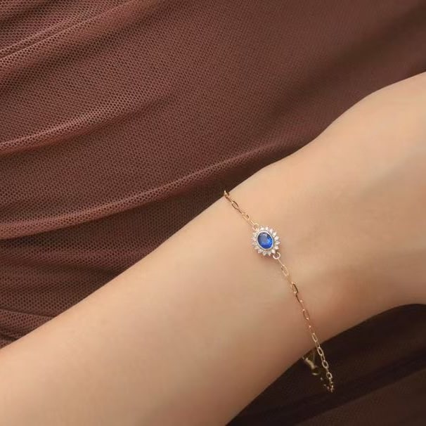 14k Gold 0.68 Ctw Natural Sapphire & Diamond Bracelet - 5
