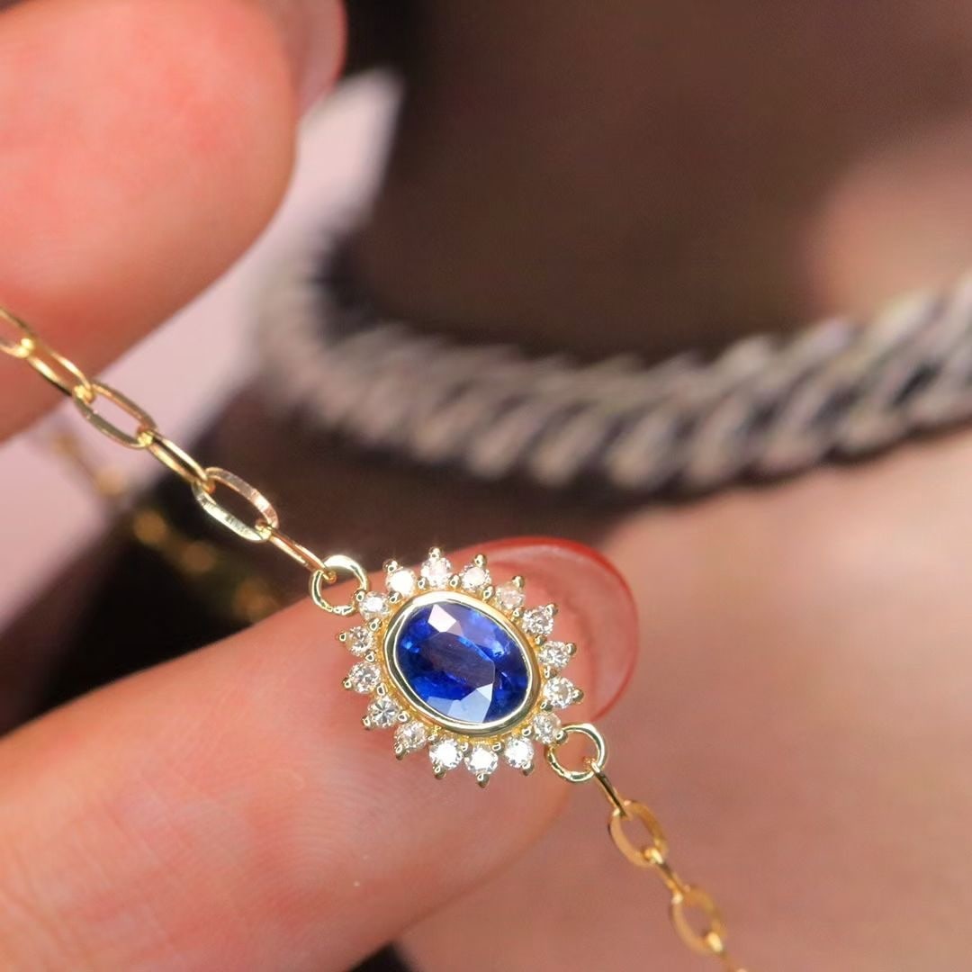 14k Gold 0.68 Ctw Natural Sapphire & Diamond Bracelet - 6
