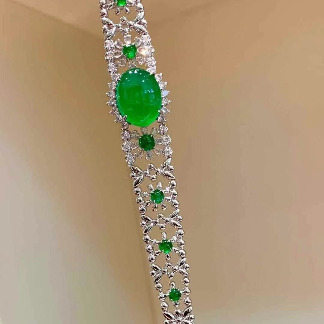 14k Gold 8.5 Ct Natural Emerald & Diamond & Sapphire Bracelet - 2
