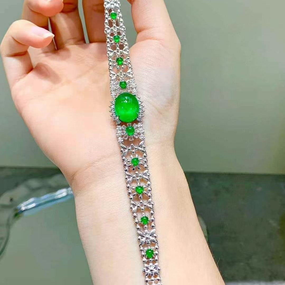 14k Gold 8.5 Ct Natural Emerald & Diamond & Sapphire Bracelet - 3