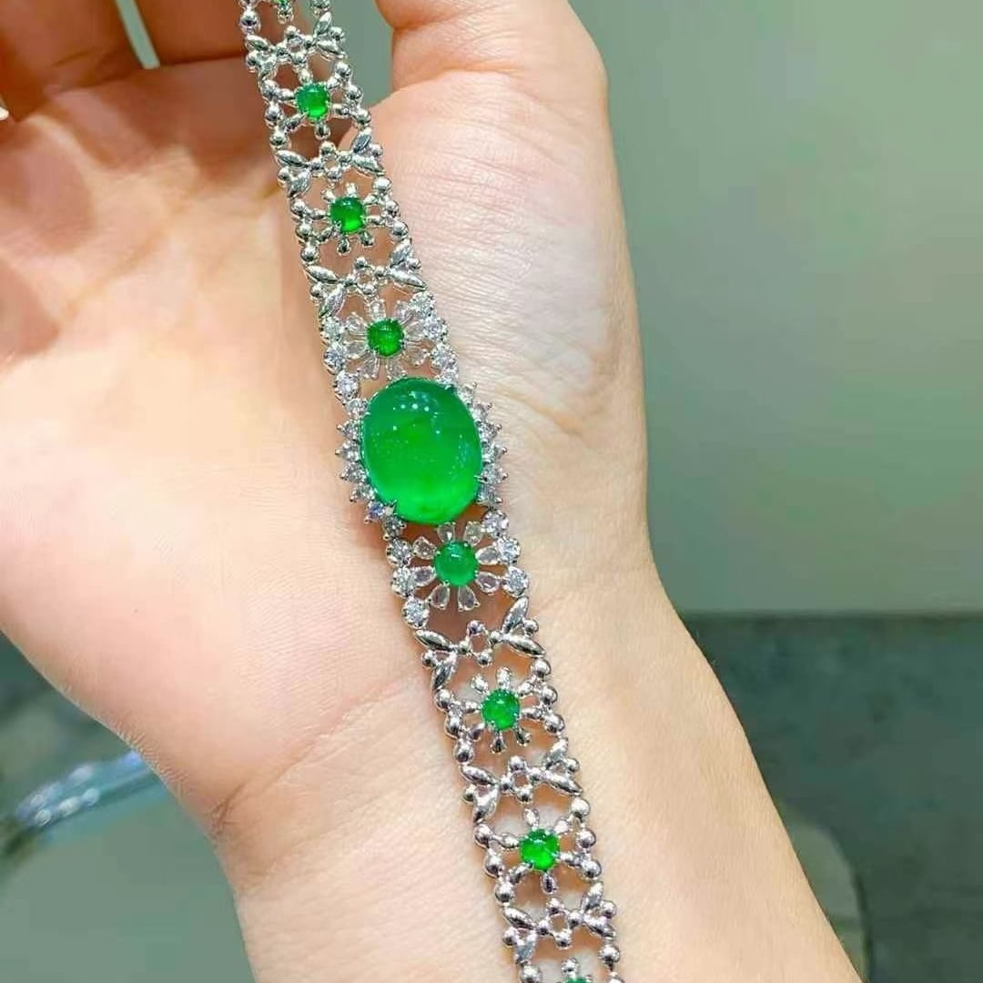 14k Gold 8.5 Ct Natural Emerald & Diamond & Sapphire Bracelet - 4