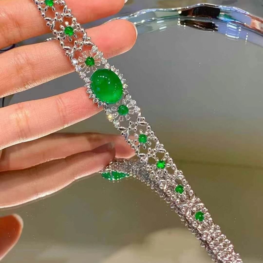 14k Gold 8.5 Ct Natural Emerald & Diamond & Sapphire Bracelet - 5