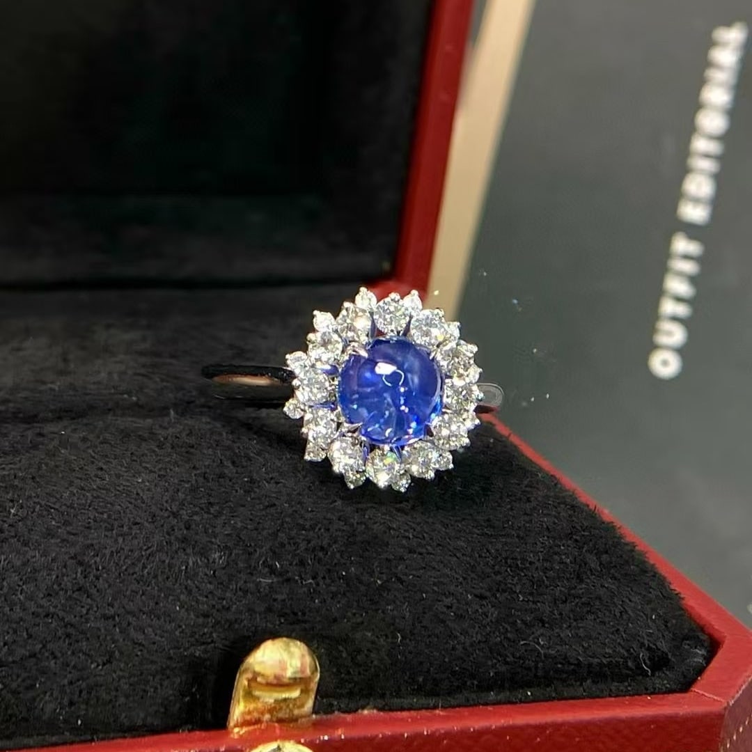 14k Gold 2.91 Ctw Natural Sapphire & Diamond Ring: Ref:230980379 // gold content:14k gold // ring size:7. 25us // // main gemstone:sapphire // shape:round // carat weight:2. 19ct // color:blue // treatment:natural // cut grade:g // // adjacent