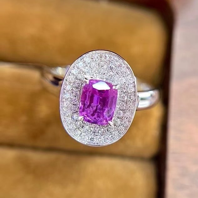 14k Gold 1.38 Ctw Natural Sapphire & Diamond Ring: Ref:230980382 // gold content:14k gold // ring size:7. 25us // // main gemstone:sapphire // shape:cushion // carat weight:1. 10ct // color:purple // treatment:natural // // adjacent gemstone 2 :