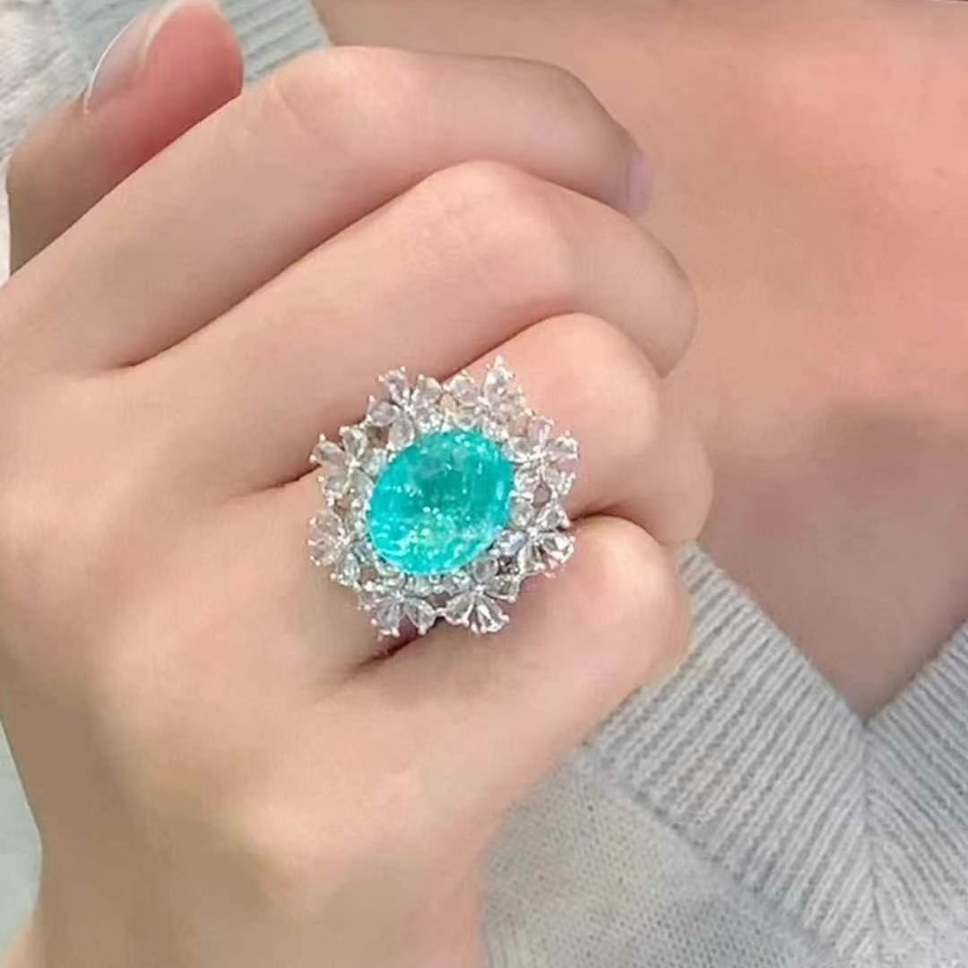14k Gold 6.68 Ct Natural Paraiba Tourmaline & Diamond Ring - 2