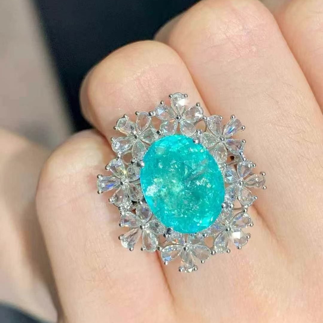 14k Gold 6.68 Ct Natural Paraiba Tourmaline & Diamond Ring - 3