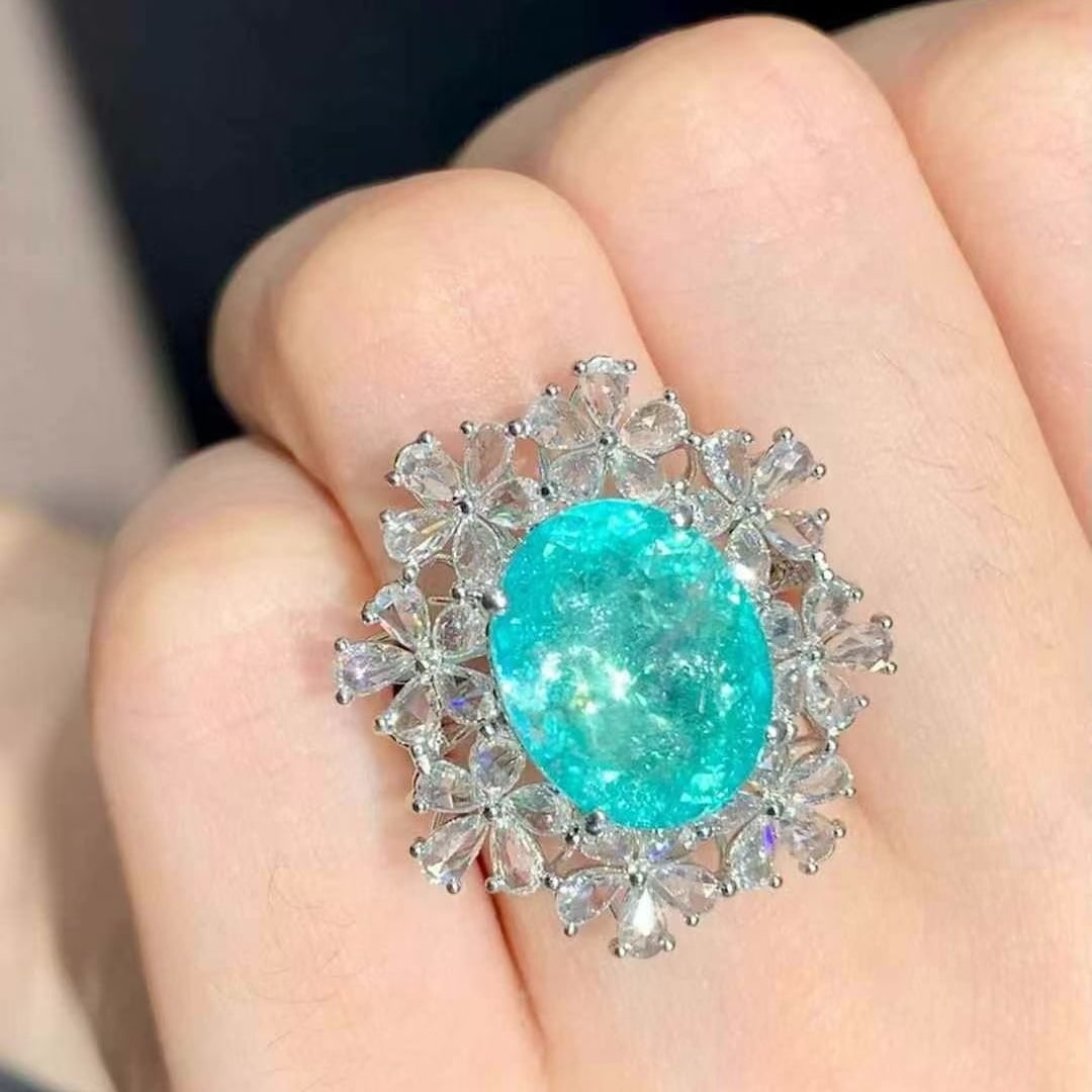14k Gold 6.68 Ct Natural Paraiba Tourmaline & Diamond Ring - 4