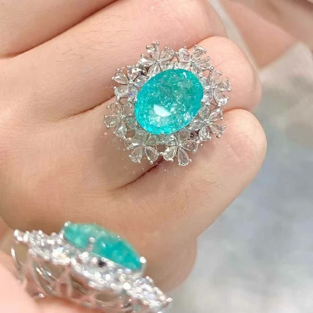 14k Gold 6.68 Ct Natural Paraiba Tourmaline & Diamond Ring - 5