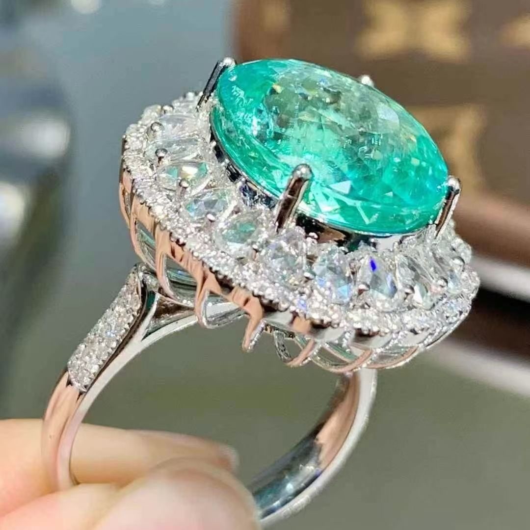 14k Gold 9.75 Ct Natural Paraiba Tourmaline & Diamond Ring/pendant( Without Chain ) - 2