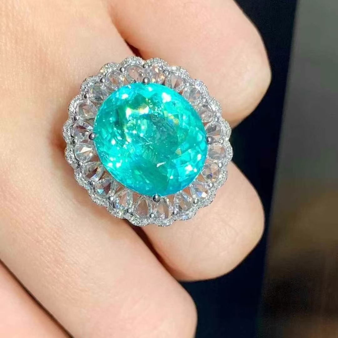 14k Gold 9.75 Ct Natural Paraiba Tourmaline & Diamond Ring/pendant( Without Chain ) - 3