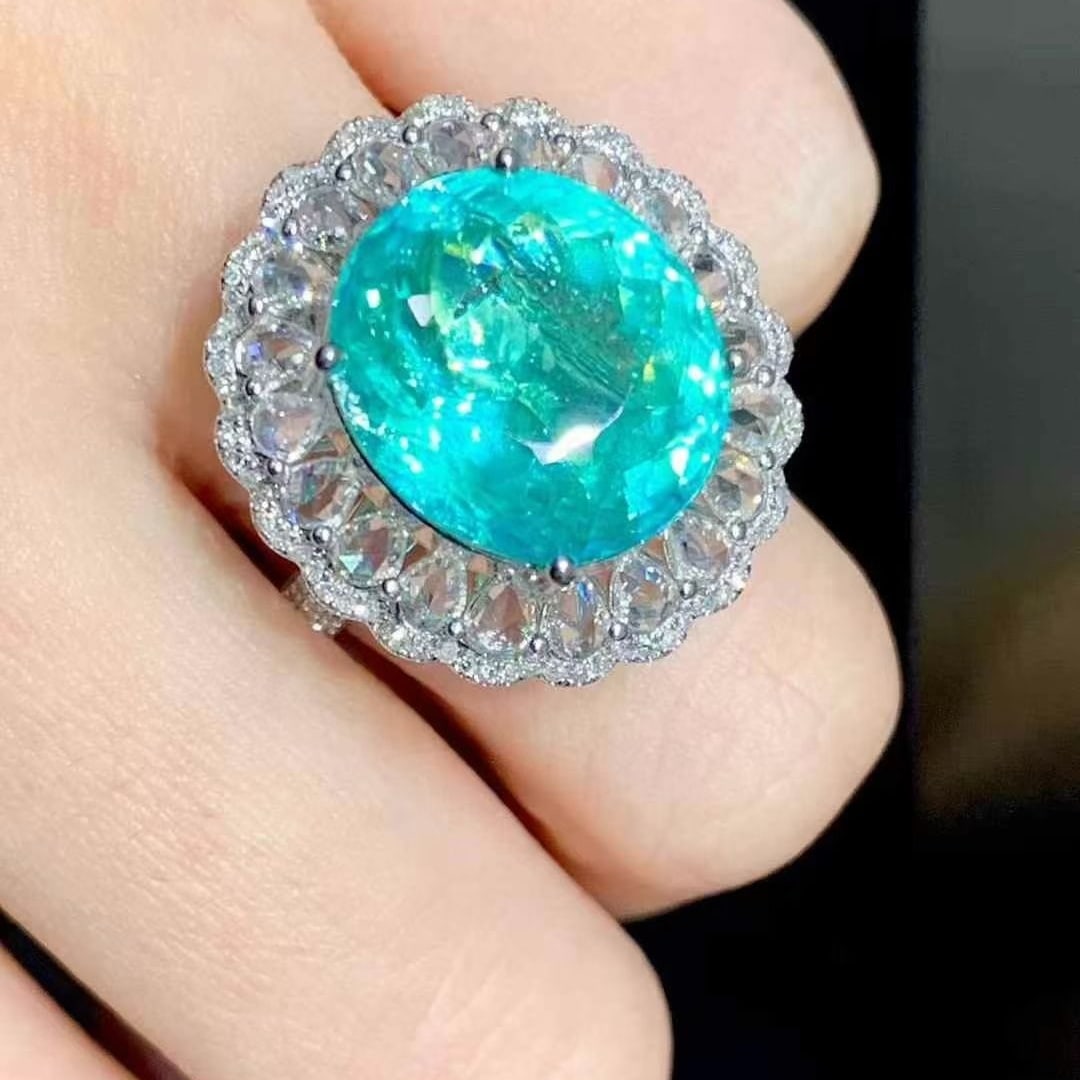 14k Gold 9.75 Ct Natural Paraiba Tourmaline & Diamond Ring/pendant( Without Chain ) - 4