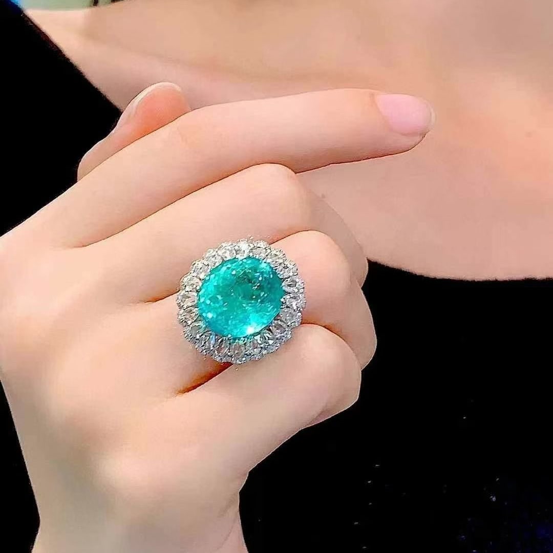 14k Gold 9.75 Ct Natural Paraiba Tourmaline & Diamond Ring/pendant( Without Chain ) - 5