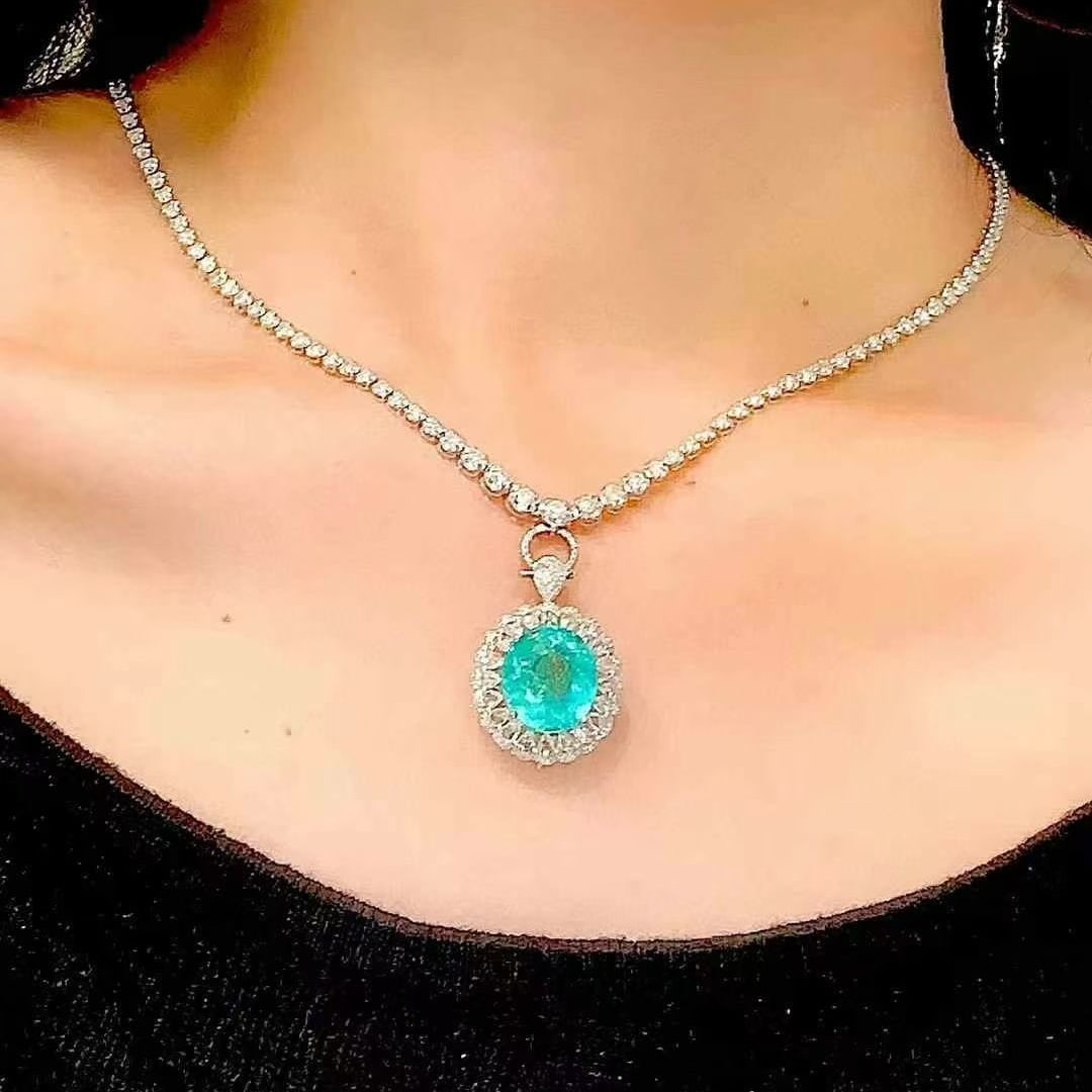 14k Gold 9.75 Ct Natural Paraiba Tourmaline & Diamond Ring/pendant( Without Chain ) - 6