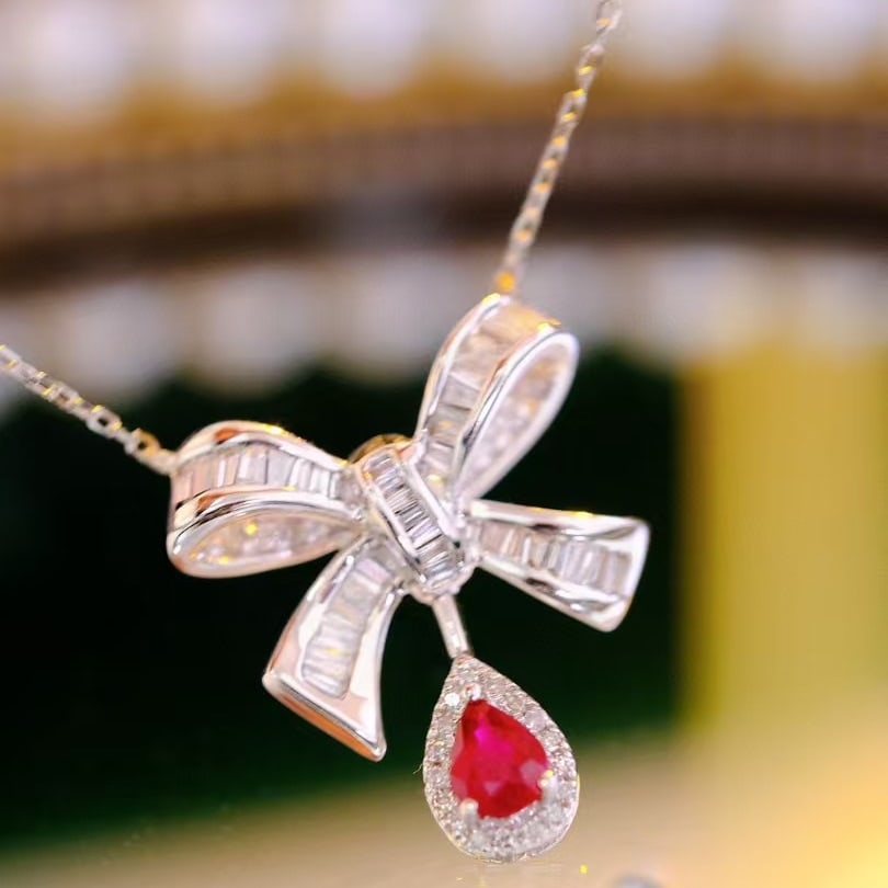 14k Gold 0.65 Ctw Natural Ruby & Diamond Necklace - 2