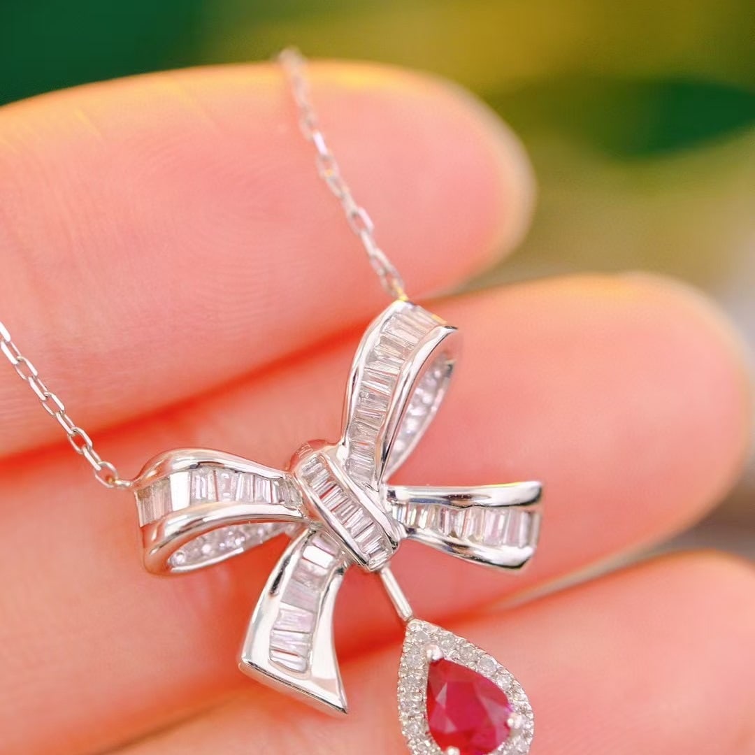 14k Gold 0.65 Ctw Natural Ruby & Diamond Necklace - 3