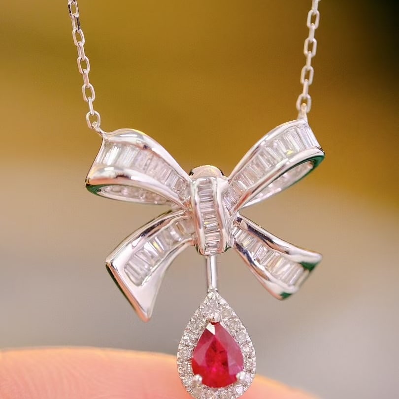 14k Gold 0.65 Ctw Natural Ruby & Diamond Necklace - 5
