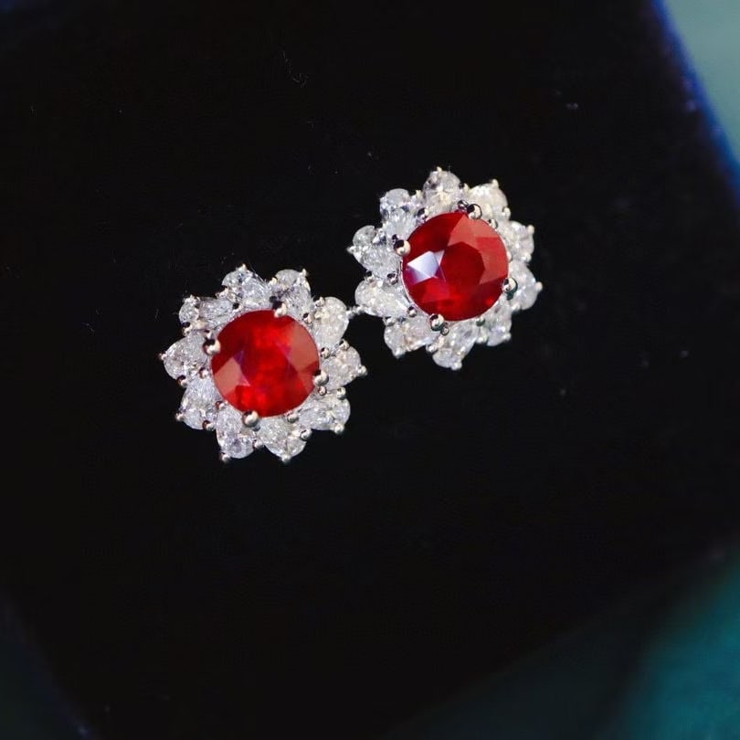 14k Gold 2.35 Ctw Natural Ruby & Diamond Earrings - 2