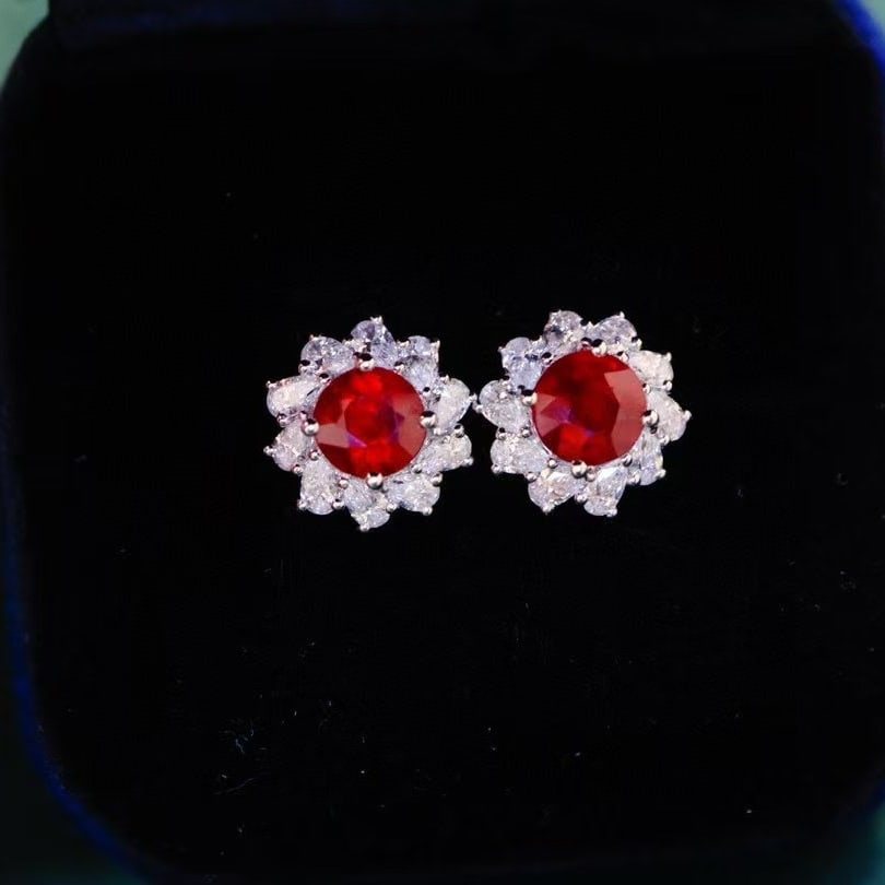 14k Gold 2.35 Ctw Natural Ruby & Diamond Earrings - 3
