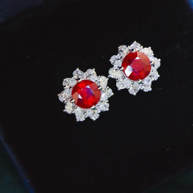 14k Gold 2.35 Ctw Natural Ruby & Diamond Earrings - 4