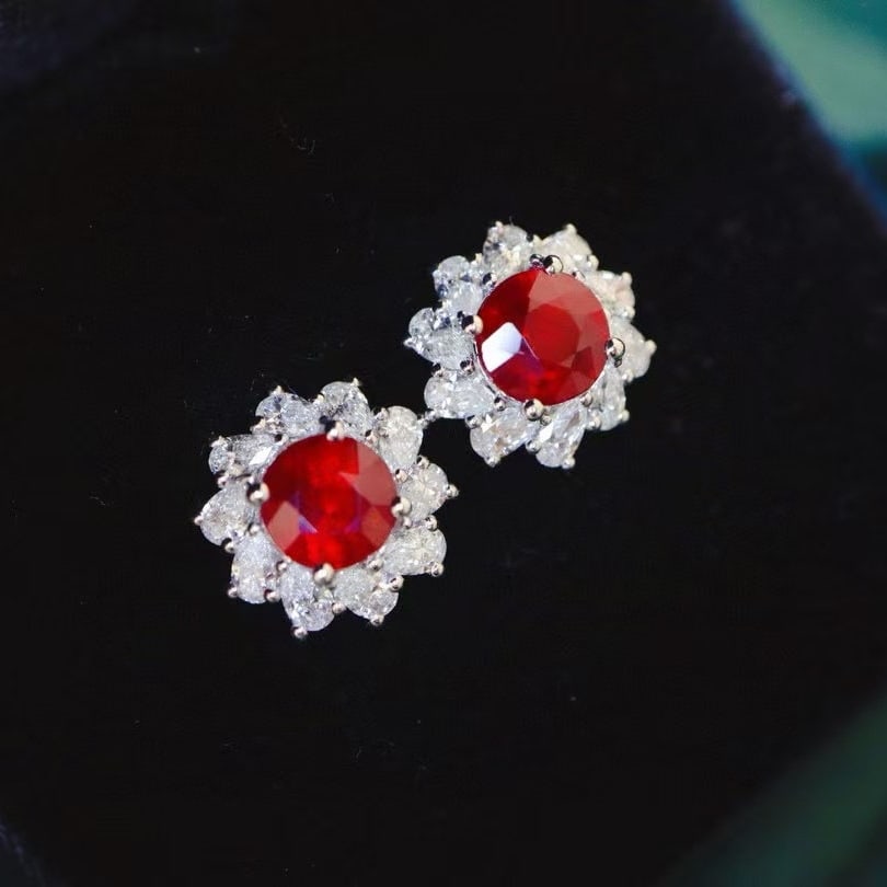 14k Gold 2.35 Ctw Natural Ruby & Diamond Earrings - 5