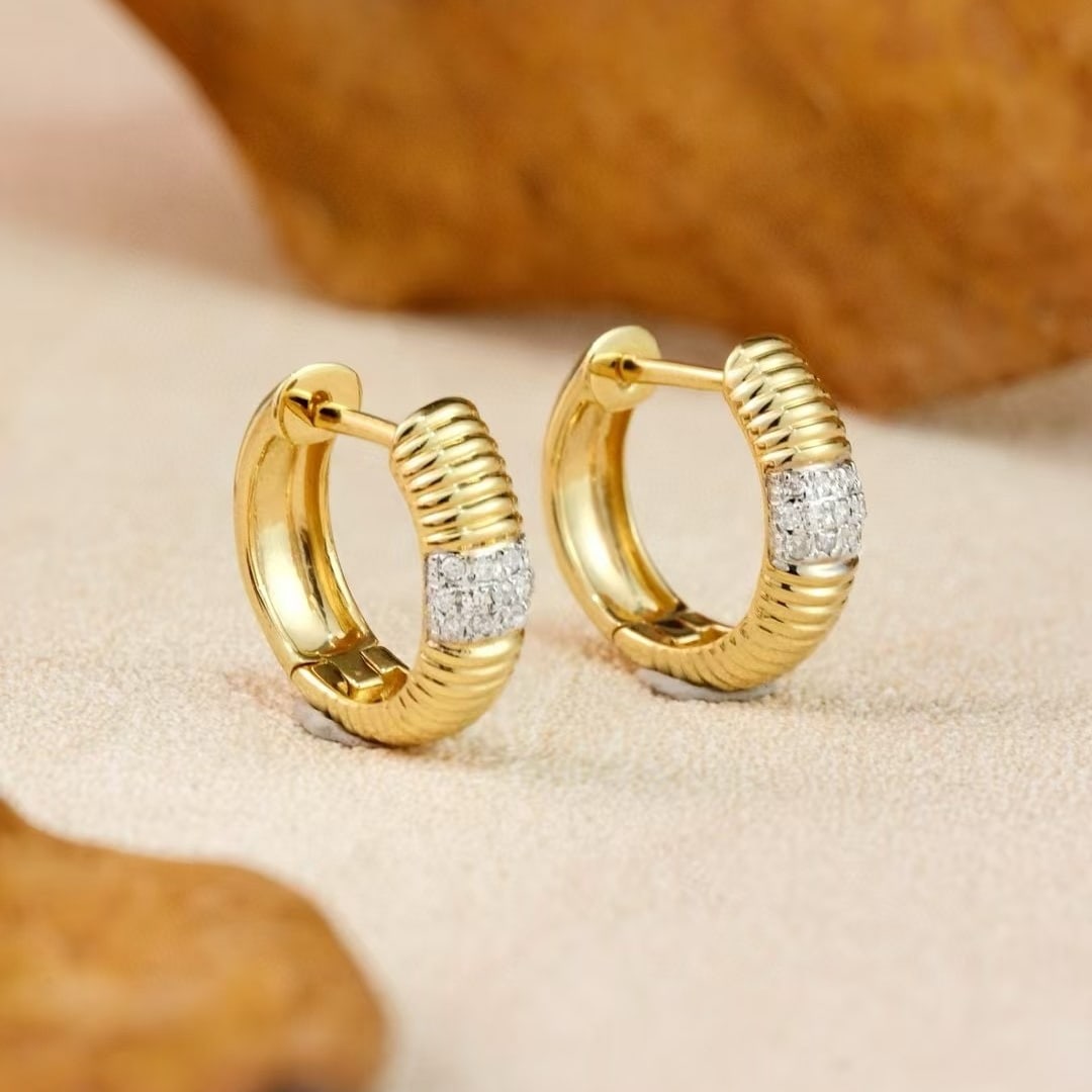 14k Gold 0.16 Ct Natural H Diamond Earrings - 4