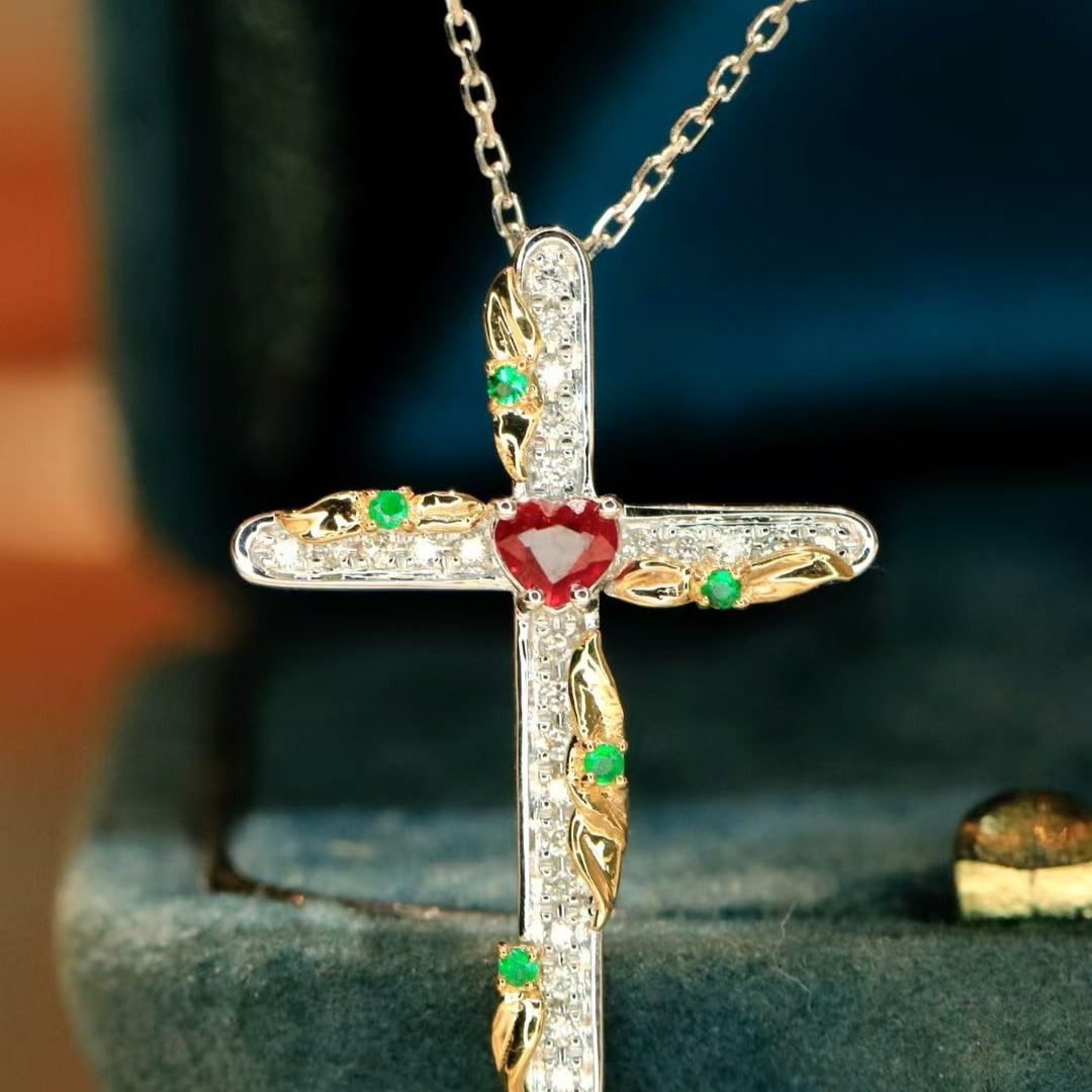 14k Gold 0.36 Ctw Natural Ruby & Diamond Pendant( Without Chain ): Ref:230980397 // gold content:14k gold // main gemstone:ruby // shape:heart // carat weight:0. 23ct // color:red // treatment:natural // // adjacent gemstone 2 : diamond // shape:round // carat