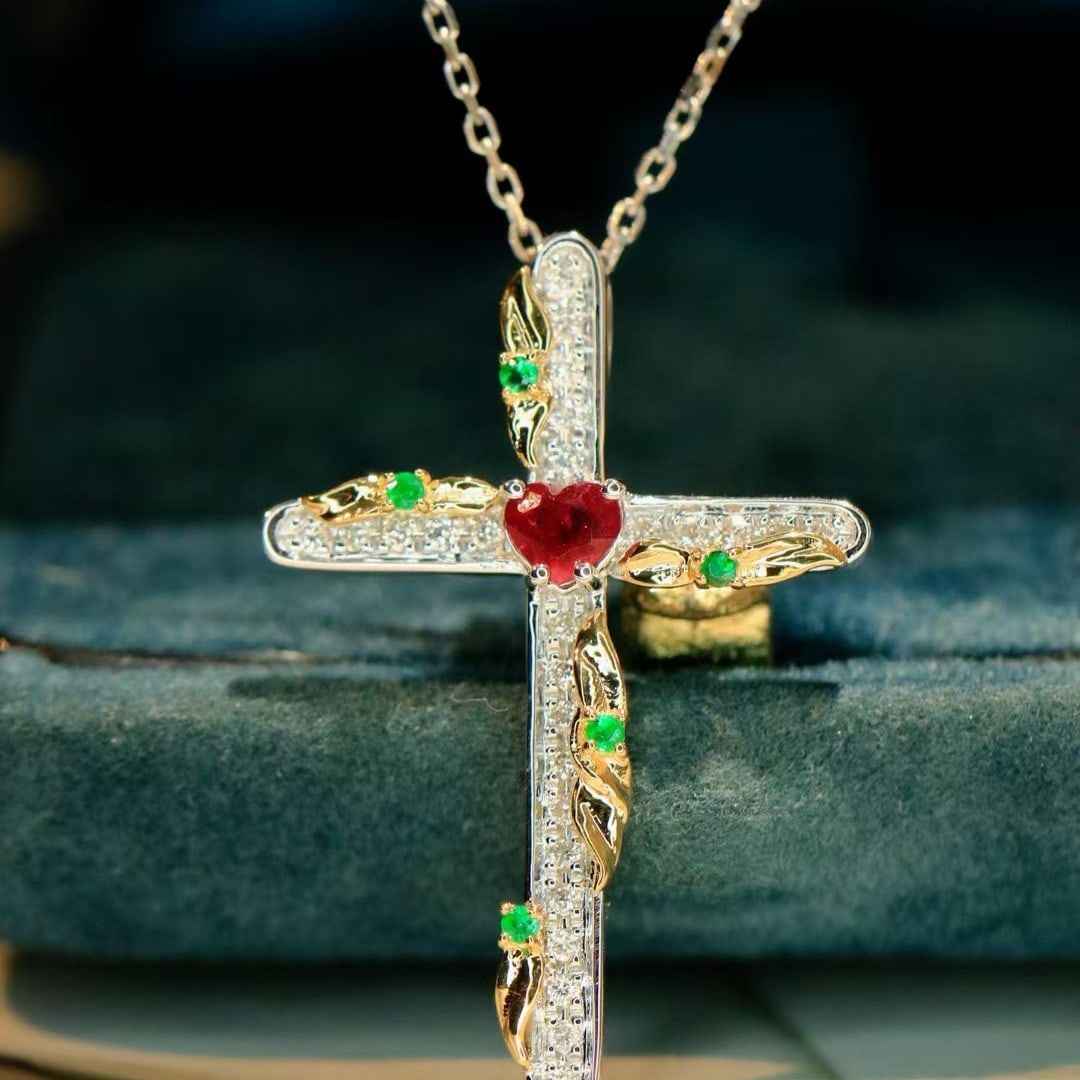 14k Gold 0.36 Ctw Natural Ruby & Diamond Pendant( Without Chain ) - 2