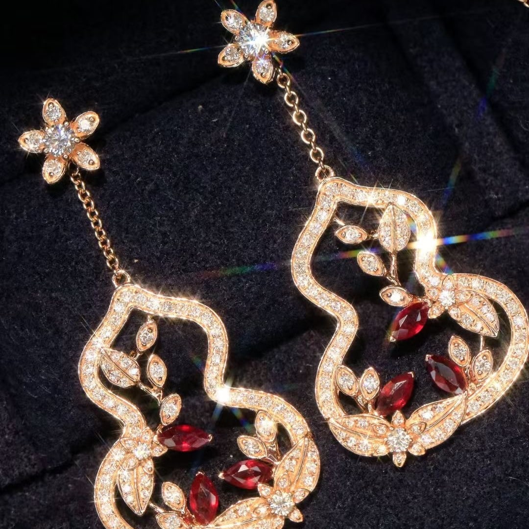 14k Gold 1.7 Ctw Vivid Red Natural Ruby & Diamond Earrings - 2