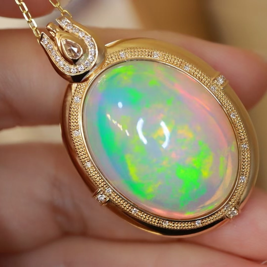 14k Gold 26.23 Ctw Natural Opal & Diamond Pendant( Without Chain ) - 3